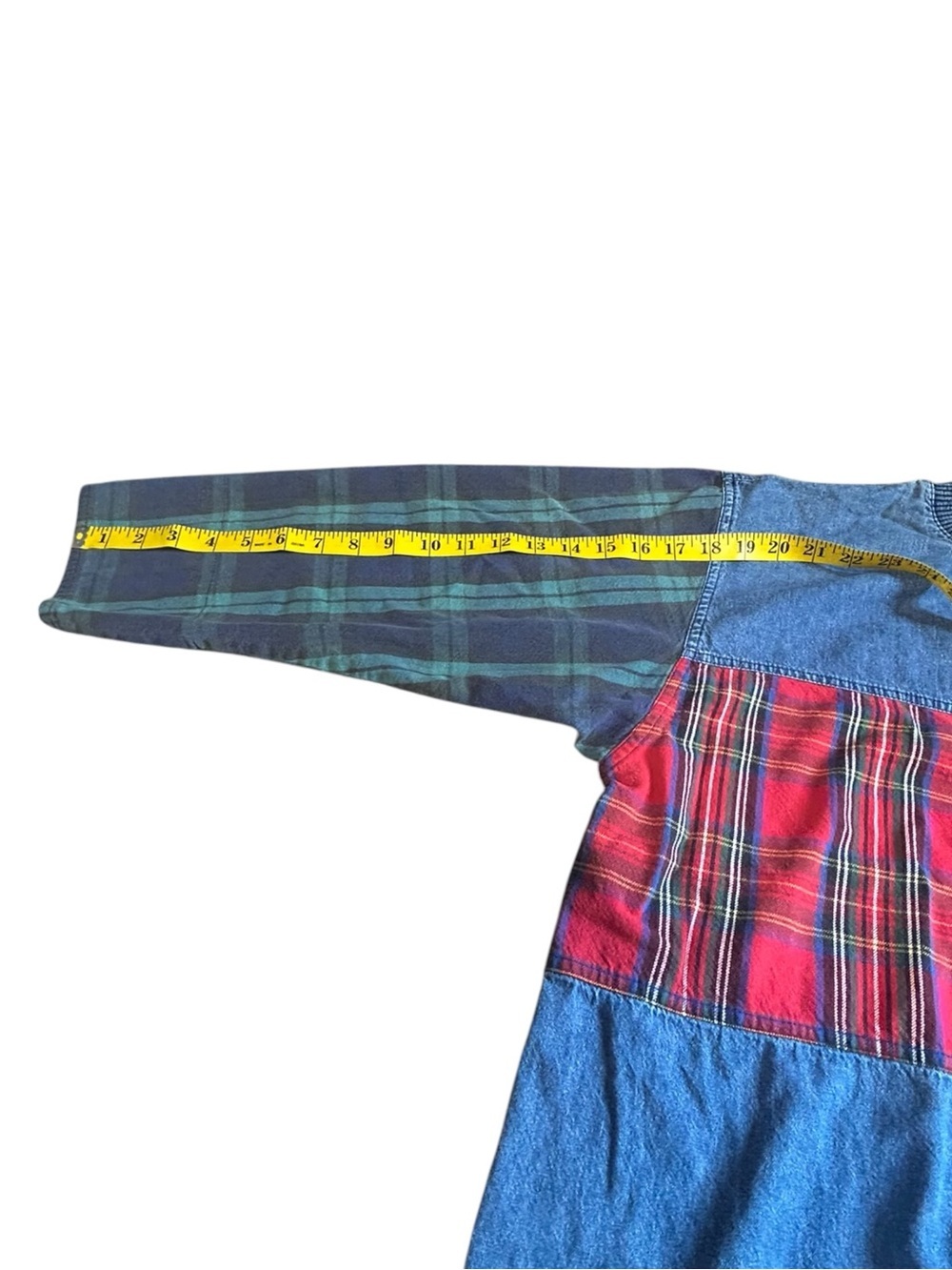 Vintage Marsha Sport Patchwork Denim Plaid Pullover 90s Grunge Top - Picture 6 of 14